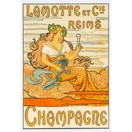 Affiche Champagne Lamotte et Cie Reims – Art Nouveau figure féminine Belle Époque