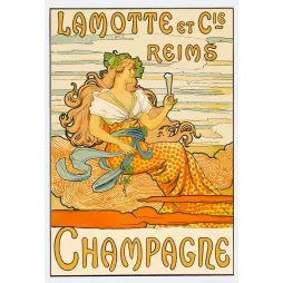Affiche Champagne Lamotte et Cie Reims – Art Nouveau figure féminine Belle Époque