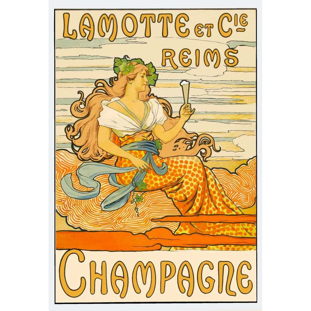 Affiche Champagne Lamotte et Cie Reims – Art Nouveau figure féminine Belle Époque Affiche Champagne Lamotte et Cie Reims – Art Nouveau figure féminine Belle Époque