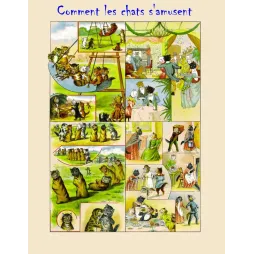 Comment les chats s'amusent – Planche 2 chats anthropomorphes bal restaurant XIXe