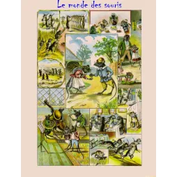 Le Monde des Souris – Planche illustrée jeunesse souris anthropomorphes XIXe siècle