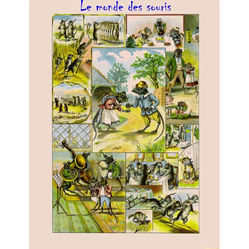 Le Monde des Souris – Planche illustrée jeunesse souris anthropomorphes XIXe siècle Le Monde des Souris – Planche illustrée jeunesse souris anthropomorphes XIXe siècle