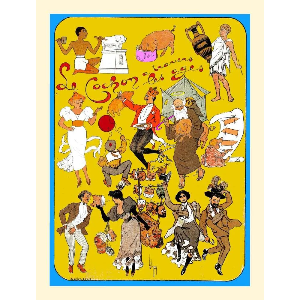 Le Cochon à travers les Âges – Illustration humoristique Barbier fin XIXe siècle Le Cochon à travers les Âges – Illustration humoristique Barbier fin XIXe siècle