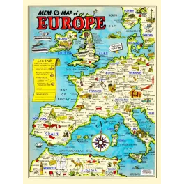 Mem-O-Map of Europe – Carte illustrée militaire américaine 1942 Seconde Guerre