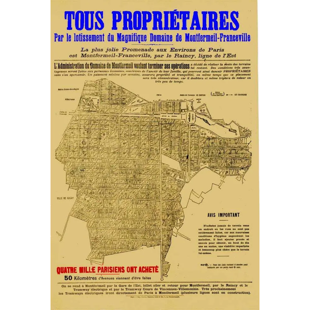 Affiche lotissement Montfermeil-Franceville Tous Propriétaires – Pubs et Documents anciens