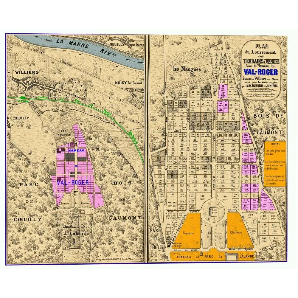Plan lotissement Val-Roger Villiers-sur-Marne – Dutreh Junieux XIXe siècle Plan lotissement Val-Roger Villiers-sur-Marne – Dutreh Junieux XIXe siècle