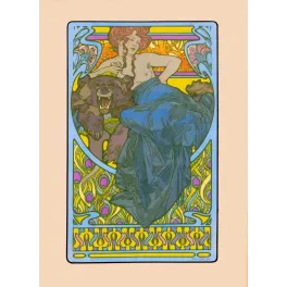 Illustration Art Nouveau femme et ours décor floral vers 1900