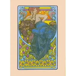 Illustration Art Nouveau femme et ours décor floral vers 1900