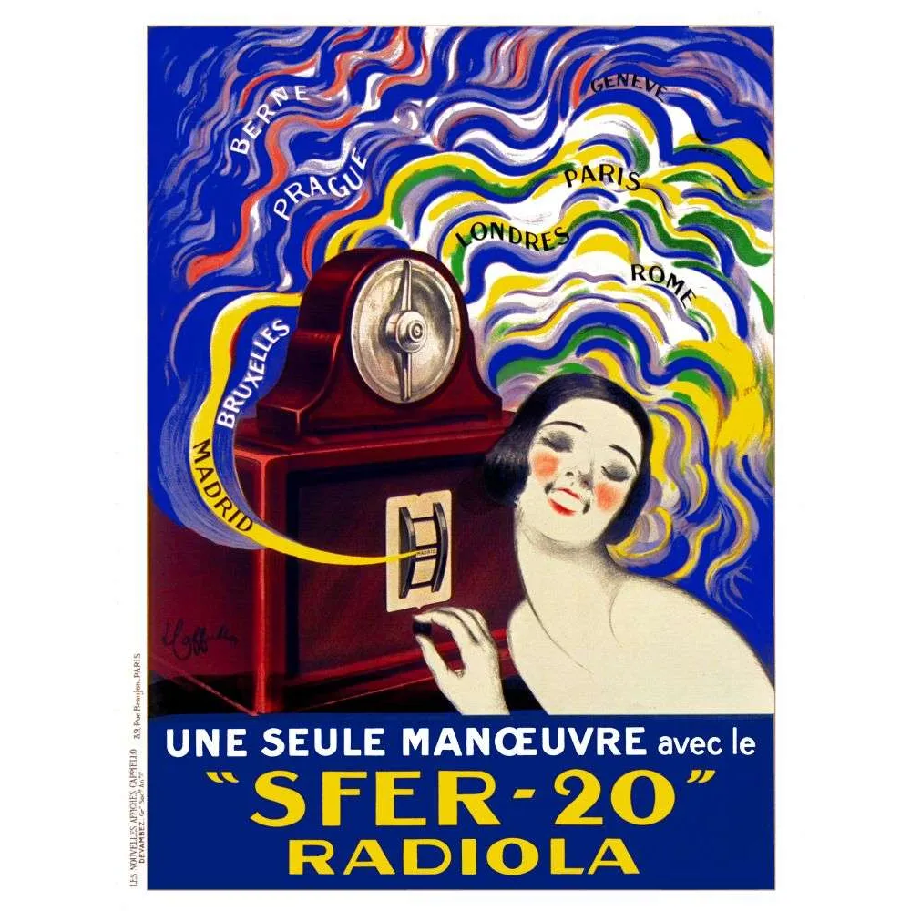 Affiche Radiola SFER-20 Cappiello – radio Paris Londres Rome années 1920