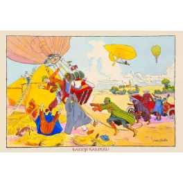 Illustration ancienne Rallye Ballons dirigeable humour – début XXe siècle