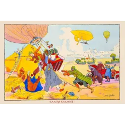 Illustration ancienne Rallye Ballons dirigeable humour – début XXe siècle