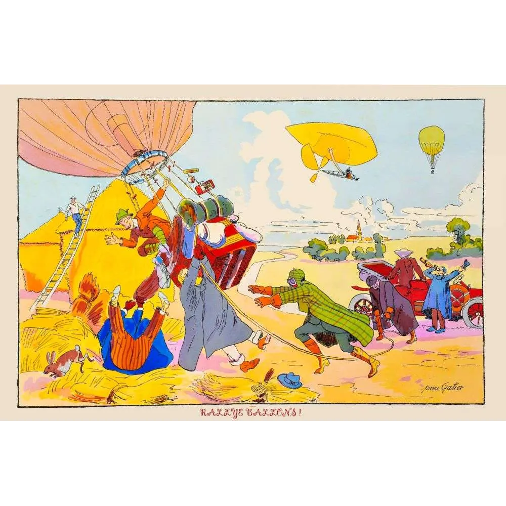 Illustration ancienne Rallye Ballons dirigeable humour – début XXe siècle Illustration ancienne Rallye Ballons dirigeable humour – début XXe siècle