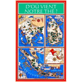 Carte illustrée origines du thé Inde Ceylan Java Sumatra – années 1930