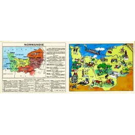 Carte Illustrée de Normandie – Document pédagogique vintage