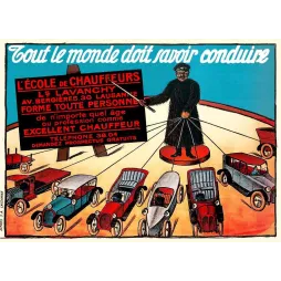 Affiche vintage École Chauffeurs Lavanchy Lausanne voitures manège – Pub auto 1920