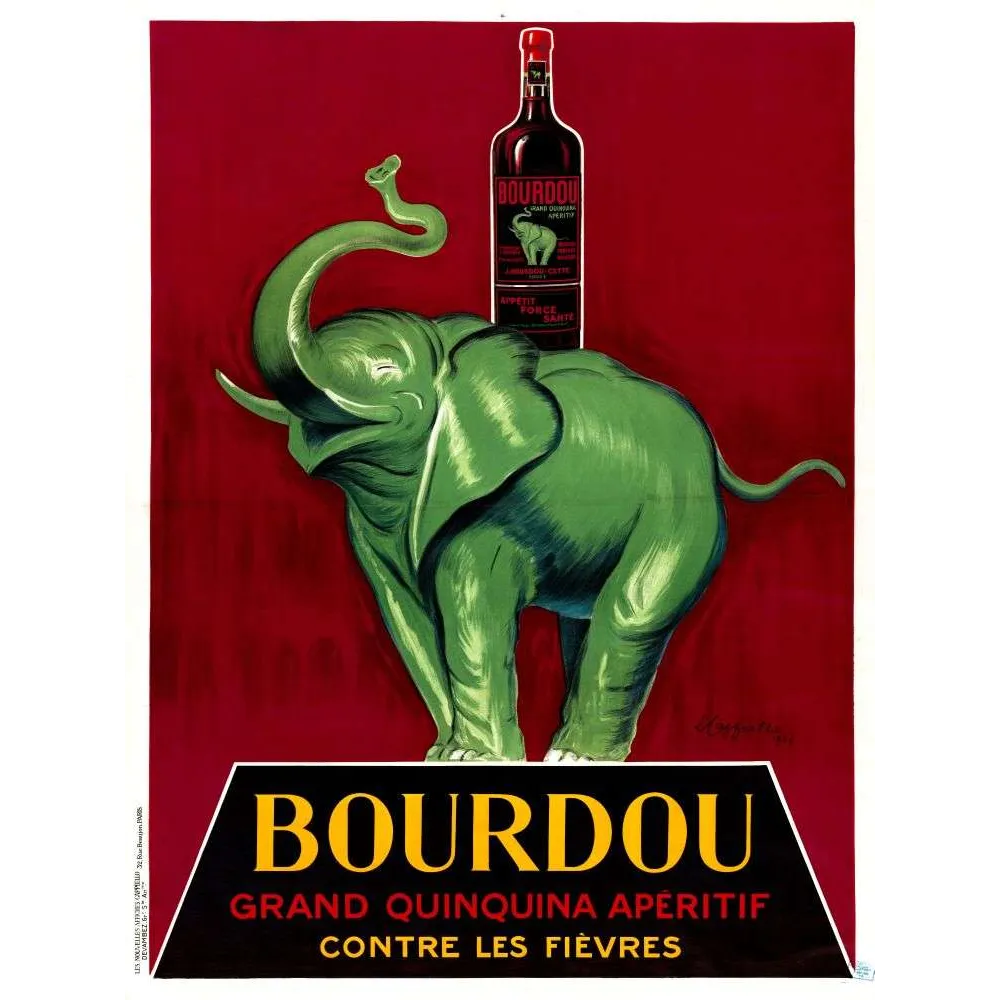 Affiche vintage Bourdou quinquina éléphant vert Cappiello – Pub apéritif 1920