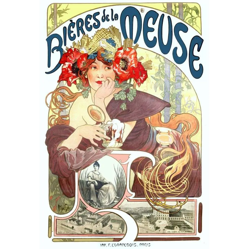 Affiche ancienne Bières de la Meuse Mucha Art Nouveau – Fine Art