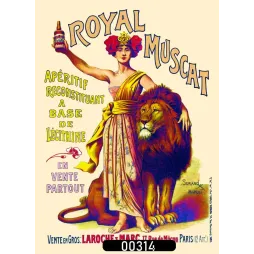Affiche pub vintage Royal Muscat apéritif lécithine femme lion Belle Époque Paris