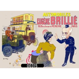 Affiche pub vintage omnibus automobile Eugène Brillié Paris caricature 1900
