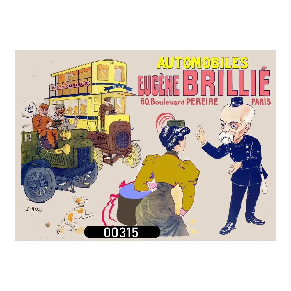 Affiche pub vintage omnibus automobile Eugène Brillié Paris caricature 1900 Affiche pub vintage omnibus automobile Eugène Brillié Paris caricature 1900