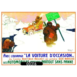 Affiche pub vintage automobile voiture occasion polaire humoristique 1904