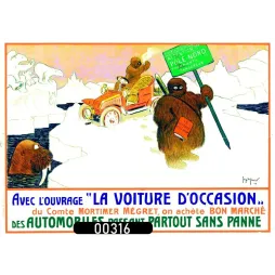Affiche pub vintage automobile voiture occasion polaire humoristique 1904