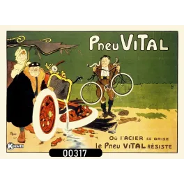 Affiche pub vintage Pneu Vital pneumatique caricature automobile Belle Époque