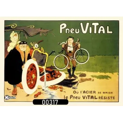 Affiche pub vintage Pneu Vital pneumatique caricature automobile Belle Époque