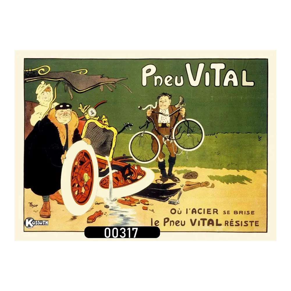 Affiche pub vintage Pneu Vital pneumatique caricature automobile Belle Époque Affiche pub vintage Pneu Vital pneumatique caricature automobile Belle Époque