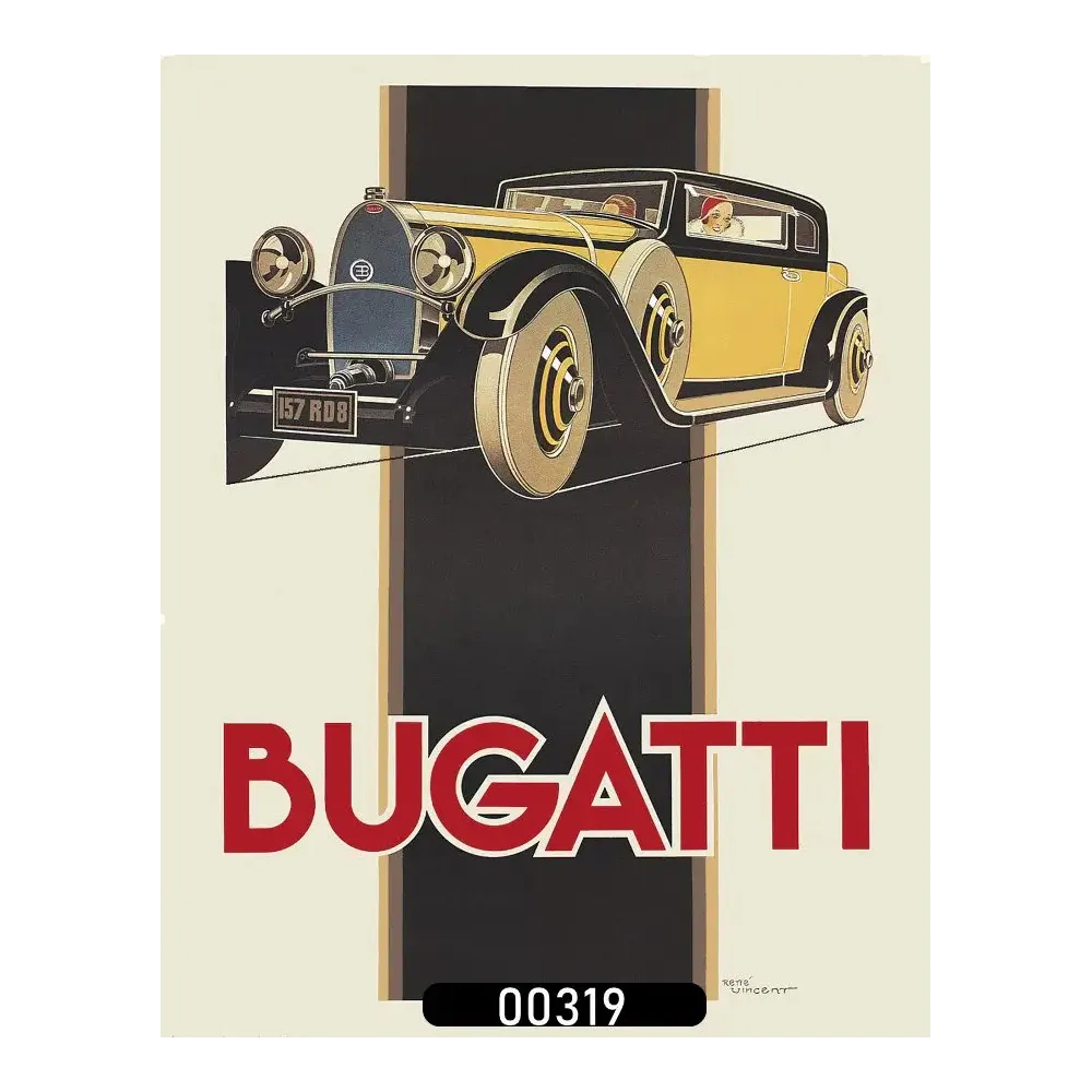 Affiche pub Art Déco Bugatti René Vincent automobile luxe années 1930 Affiche pub Art Déco Bugatti René Vincent automobile luxe années 1930