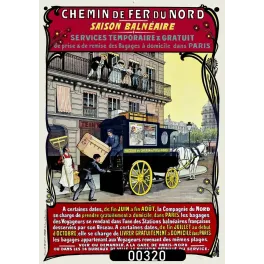 Affiche Chemin de Fer du Nord bagages domicile balnéaire Paris Belle Époque