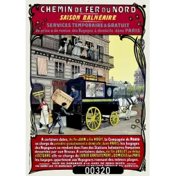 Affiche Chemin de Fer du Nord bagages domicile balnéaire Paris Belle Époque