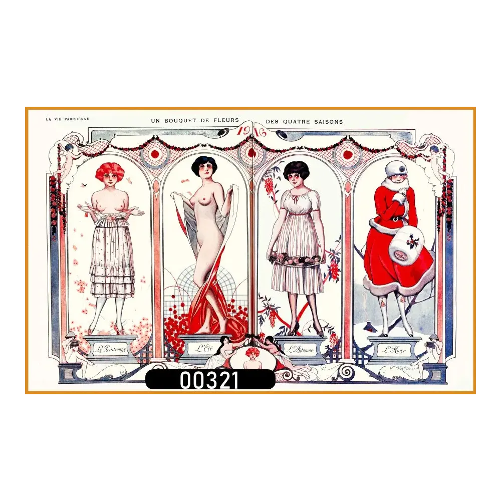 Illustration La Vie Parisienne Quatre Saisons allégorie féminine 1918 Paris Illustration La Vie Parisienne Quatre Saisons allégorie féminine 1918 Paris