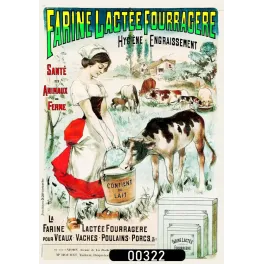 Affiche pub vintage Farine Lactée Fourragère animaux ferme paysanne Belle Époque
