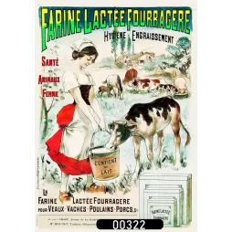 Affiche pub vintage Farine Lactée Fourragère animaux ferme paysanne Belle Époque