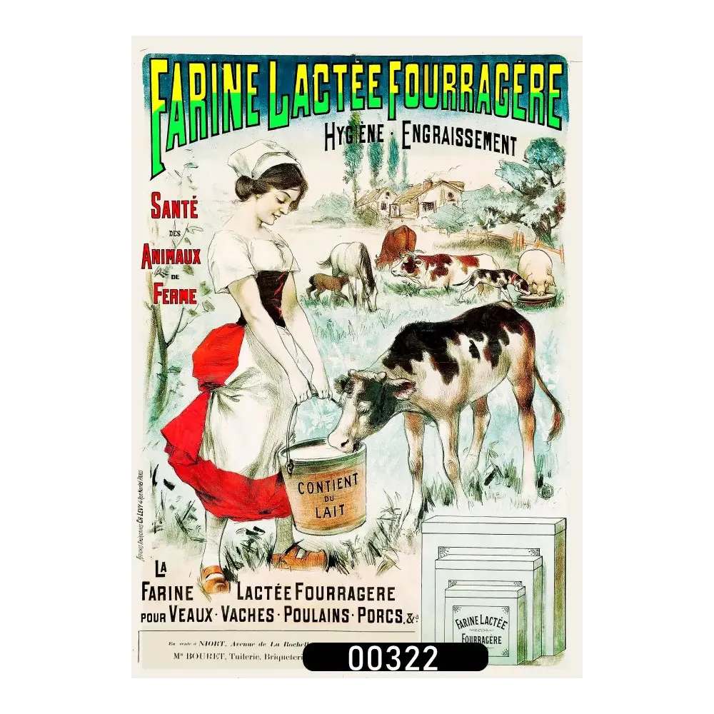 Affiche pub vintage Farine Lactée Fourragère animaux ferme paysanne Belle Époque Affiche pub vintage Farine Lactée Fourragère animaux ferme paysanne Belle Époque