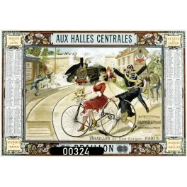 Calendrier publicitaire vintage 1895 Braillon Halles Centrales Paris cycliste locomotive