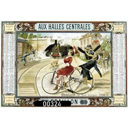 Calendrier publicitaire vintage 1895 Braillon Halles Centrales Paris cycliste locomotive