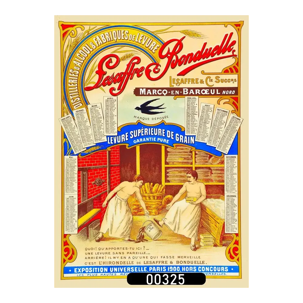 Calendrier pub vintage 1902 Lesaffre Bonduelle levure boulangerie Hirondelle Nord