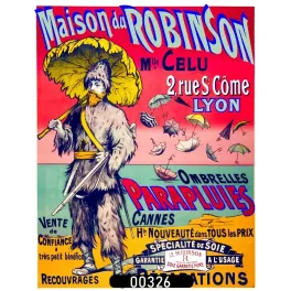 Affiche pub vintage parapluies Maison Robinson Lyon Belle Époque ombrelles