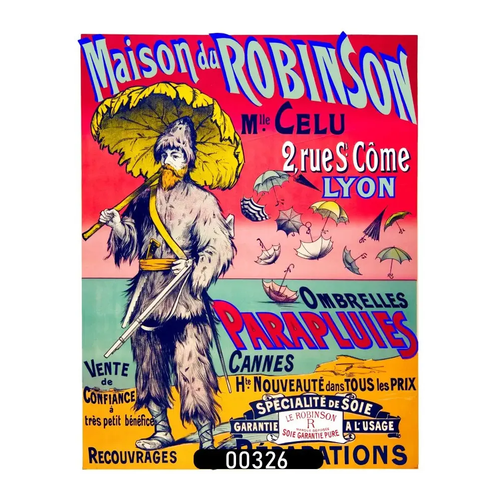 Affiche pub vintage parapluies Maison Robinson Lyon Belle Époque ombrelles Affiche pub vintage parapluies Maison Robinson Lyon Belle Époque ombrelles