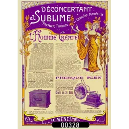 Affiche pub vintage phonographe Le Ménestrel enregistreur Belle Époque