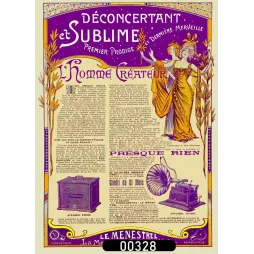 Affiche pub vintage phonographe Le Ménestrel enregistreur Belle Époque