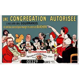 Affiche pub vintage conserves Blachère caricature gourmands banquet Belle Époque