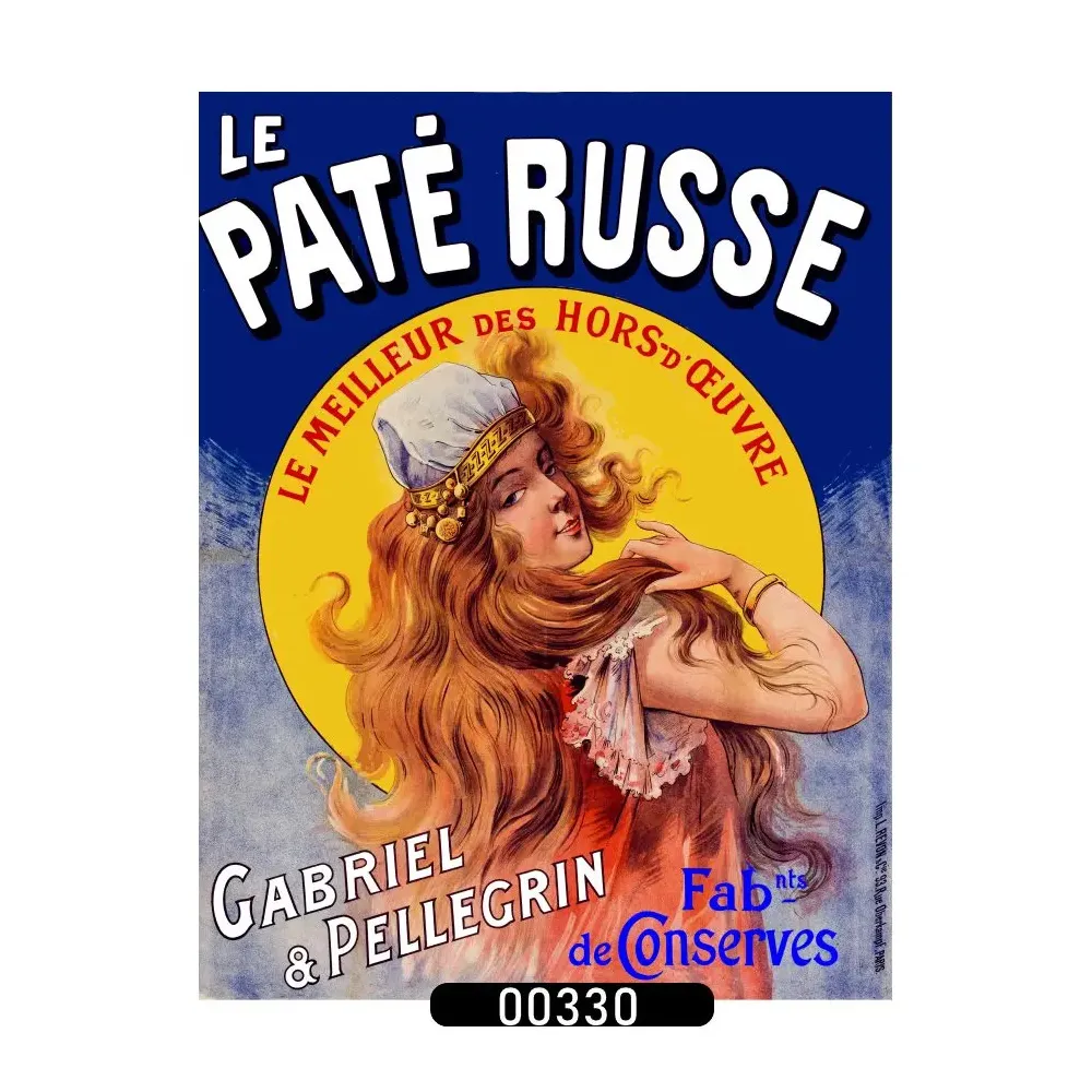Affiche pub vintage Paté Russe conserves Gabriel Pellegrin portrait féminin Belle Époque Affiche pub vintage Paté Russe conserves Gabriel Pellegrin portrait féminin Belle Époque