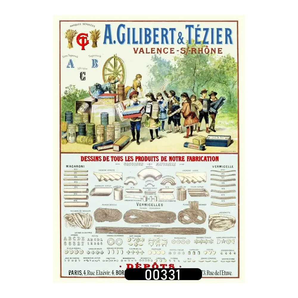 Affiche pub vintage pâtes alimentaires Gilibert Tézier Valence Rhône catalogue Belle Époque Affiche pub vintage pâtes alimentaires Gilibert Tézier Valence Rhône catalogue Belle Époque