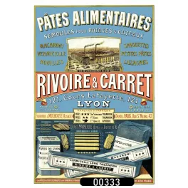 Affiche pub vintage pâtes alimentaires Rivoire Carret Lyon usine macaroni XIXe