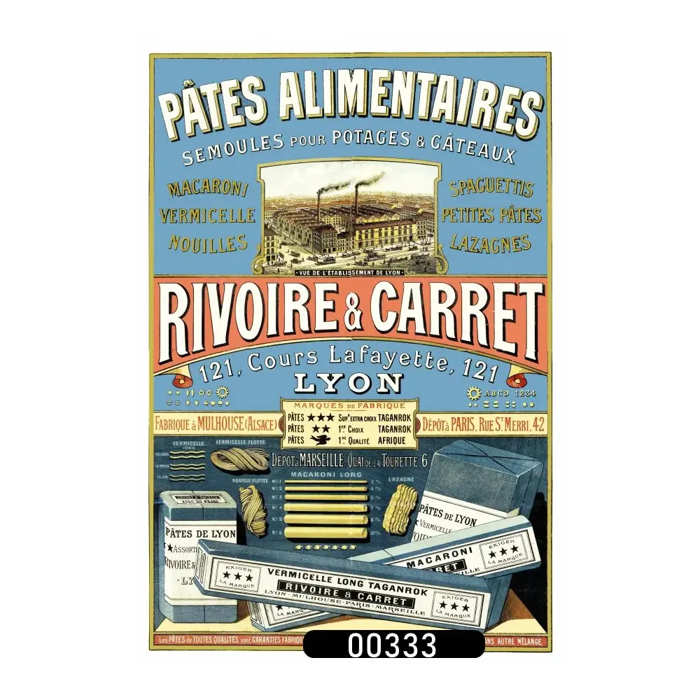 Affiche pub vintage pâtes alimentaires Rivoire Carret Lyon usine macaroni XIXe Affiche pub vintage pâtes alimentaires Rivoire Carret Lyon usine macaroni XIXe
