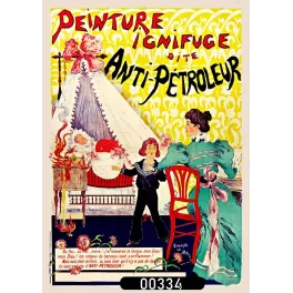 Affiche pub vintage peinture ignifuge Anti-Pétroleur berceau feu Belle Époque Le Mouël