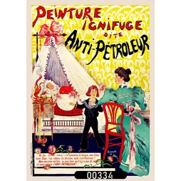 Affiche pub vintage peinture ignifuge Anti-Pétroleur berceau feu Belle Époque Le Mouël